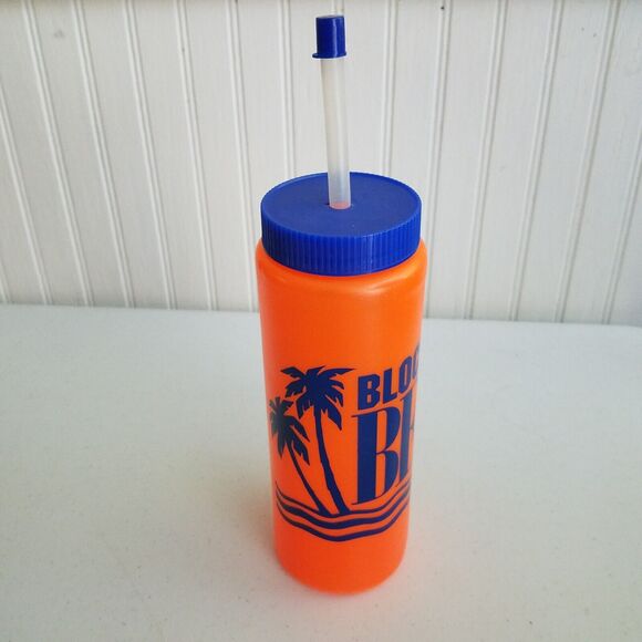 Vintage Blockbuster Beach Party Neon Orange Plastic Water Bottle 80s 90s RARE - Picture 4 of 4